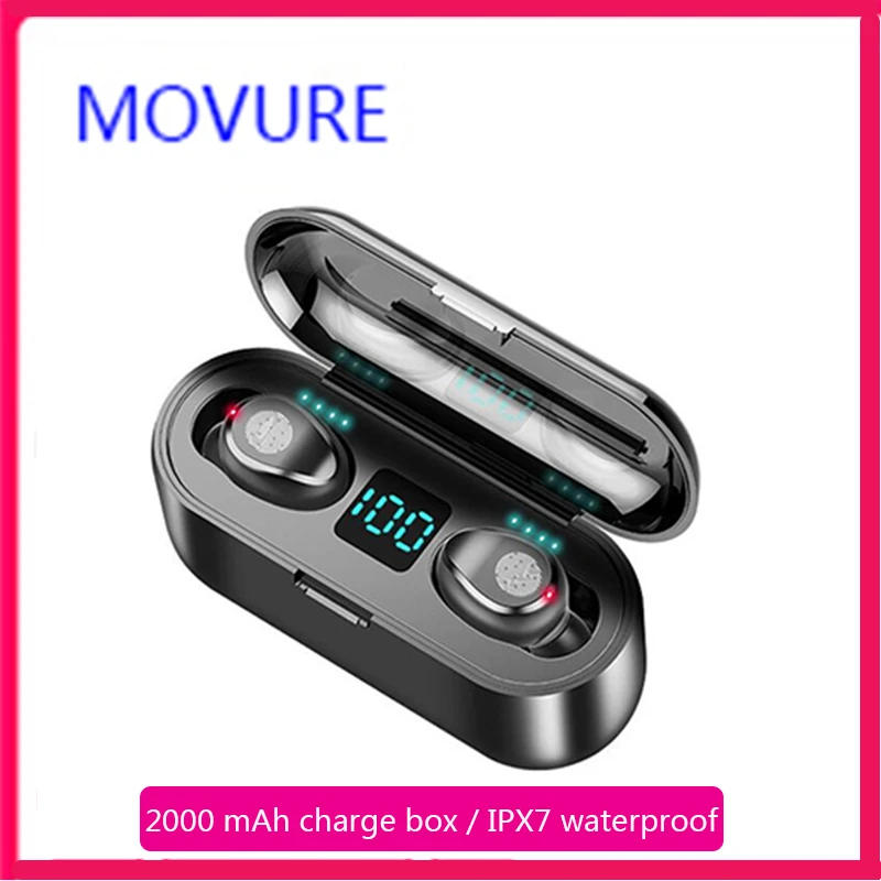F9 TWS, Беспроводная Bluetooth V5.0 гарнитура, мини-гарнитура, 8D, стерео гарнитура, светодиодный дисплей, Hi-Fi гарнитура с питанием