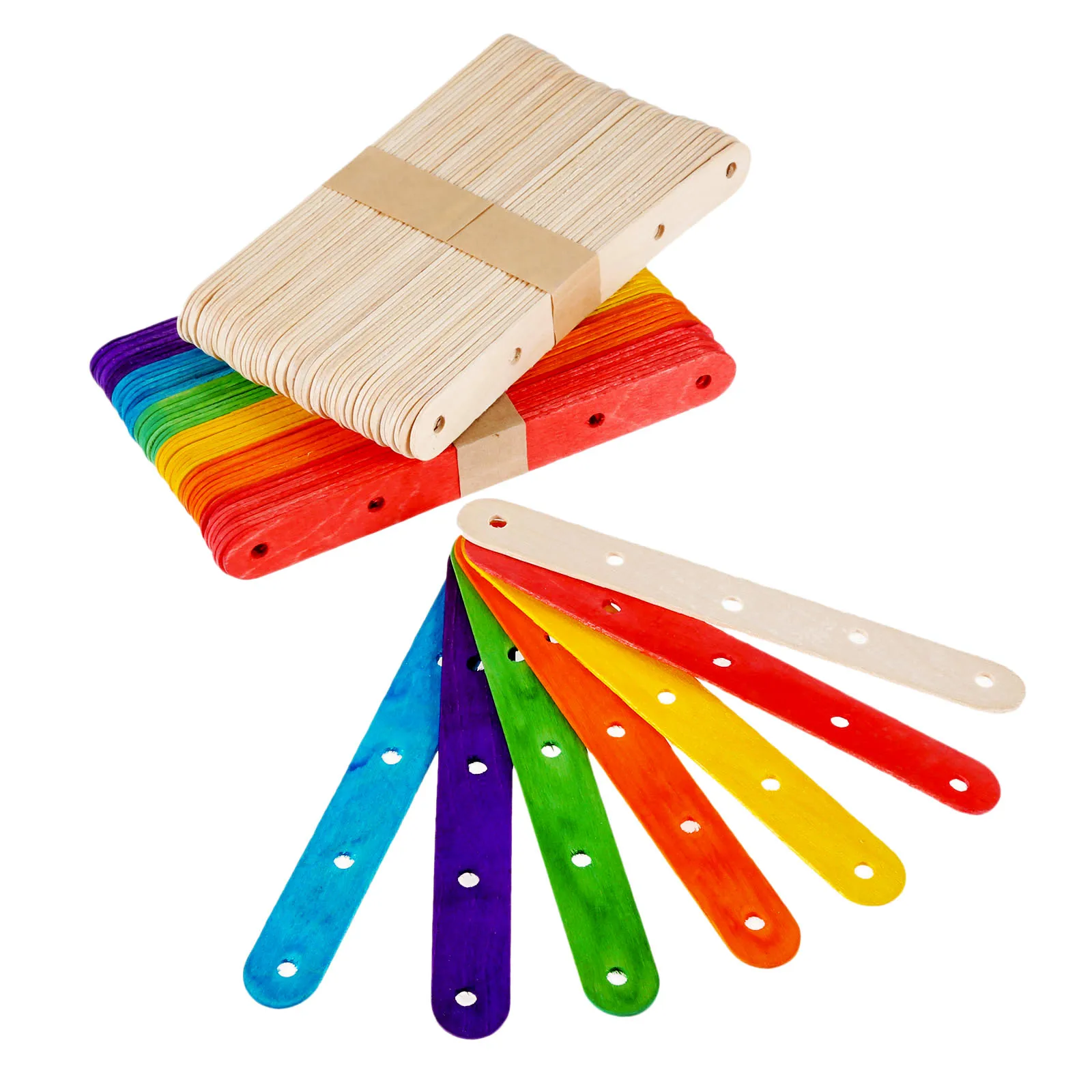 50pcs Multi Size Colorful Wooden Popsicle Sticks Natural Wood Ice Cream  Stick Kids DIY Hand Craft Art Lolly Cake Tools Bookmarks