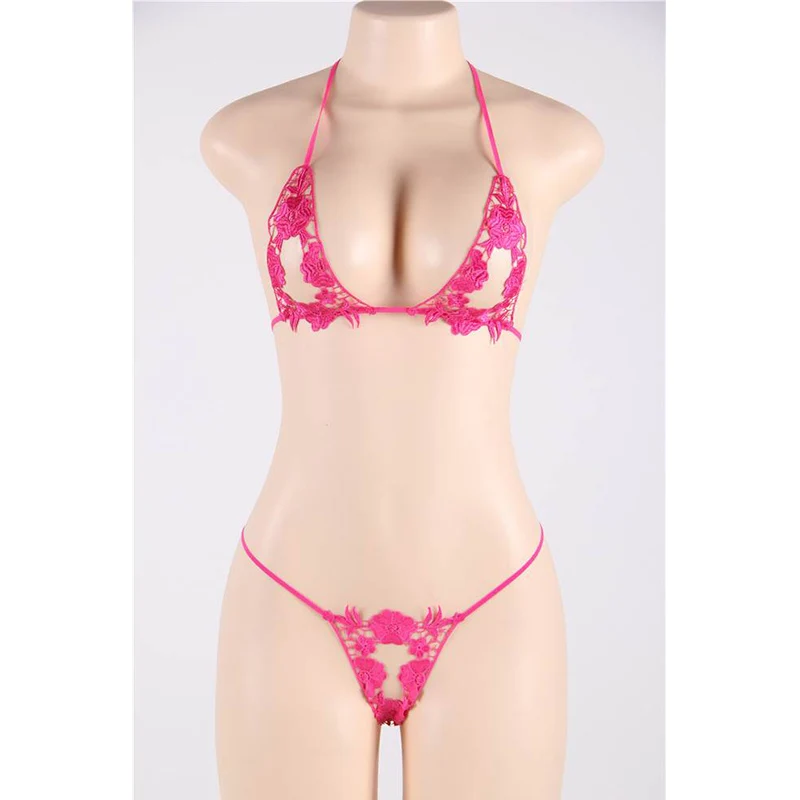 Rose Red Bra Set Comeondear, Женский трикотажный бюстгальтер, набор размера плюс, с вырезами, Vetement, сексуальный женский бюстгальтер с открытой чашкой, с цветочным рисунком, сексуальное эротическое нижнее белье RA80225 - Цвет: Rose Red Bra Set