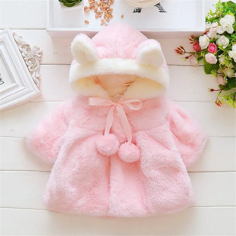 Pink Зимнее пальто, одежда для малышей платье принцессы симпатичная куртка с капюшоном и длинным рукавом Детские куртки Осенняя верхняя одежда для детей ясельного возраста для детей Одежда для девочек От 1 до 3 лет - Цвет: Pink