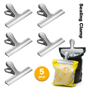 

5Pcs Stainless Steel Chip Bag Clips For Air Tight Seal Grip Food Sealing Clamp Clip Powder Food Package Bag Clip