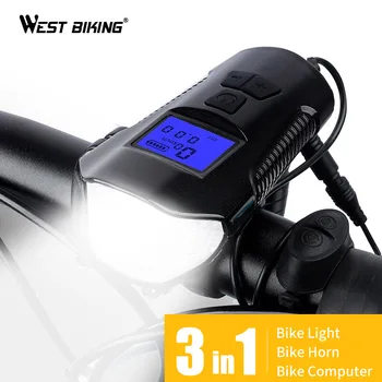 

WEST BIKING Multifunctional Bicycle Light USB Rechargeable Bike Computer With Electric Horn Bell Handlebar Cycling Headlight