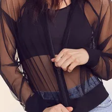 Aliexpress - 2021 Summer Women Sexy Mesh Sheer Long Sleeve Black Jackets Thin Transparent Brief See Through Outwears Zipper Beachwear Coats