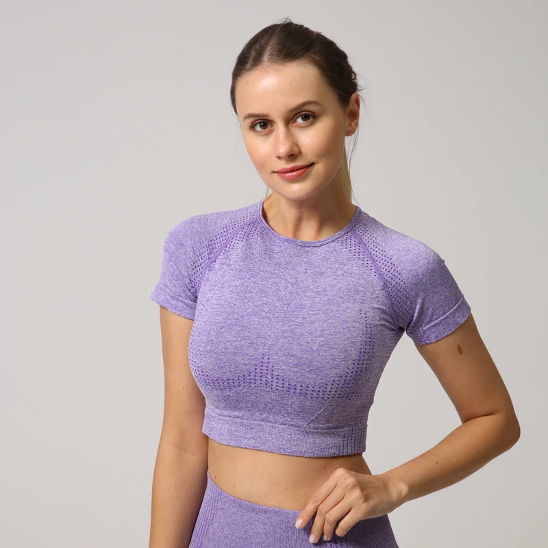 Women Seamless Yoga Shirt Fitness Short Sleeve Crop sports Top Workout Tops Gym Clothes For Running Sport T-shirts Sportswear