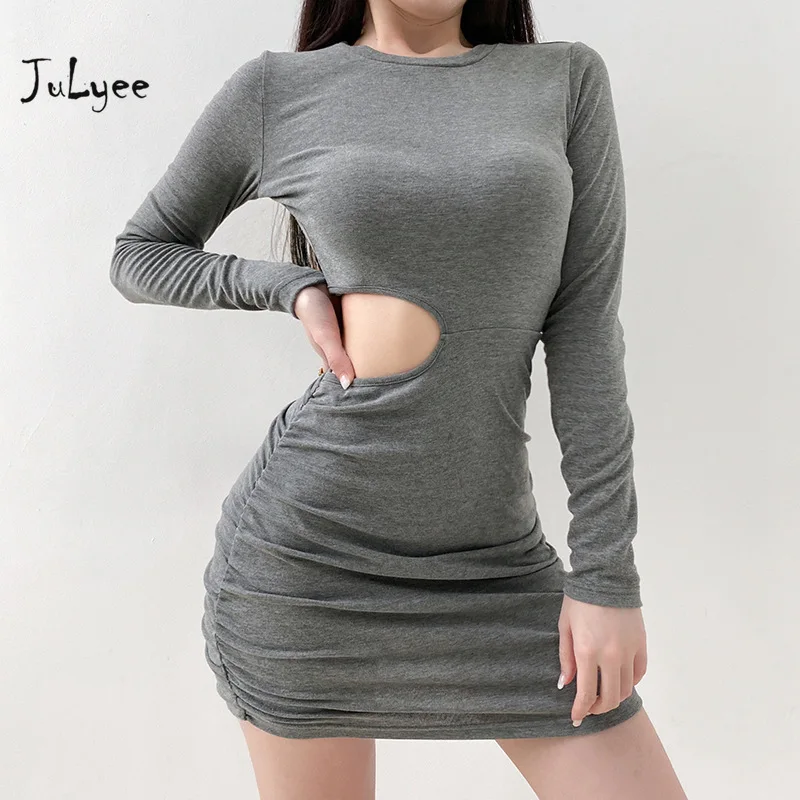 Женские сексуальные платья JULYEE однотонное мини платье с длинным рукавом и