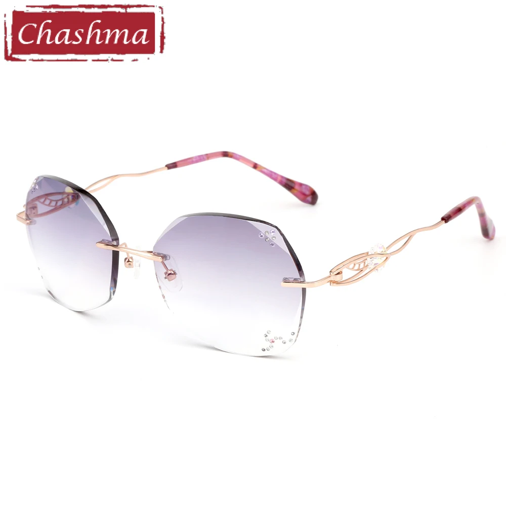 Rose Gold Chashma титановые Модные женские очки для глаз, алмазная оправа без оправы, женские солнцезащитные очки, тонированные линзы - Цвет оправы: Rose Gold