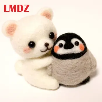 

LMDZ 1Pcs Creative Cute Animal Penguin bear Toy Doll Wool Felt Poked Kitting Non-Finished Handcarft Wool Felting Material