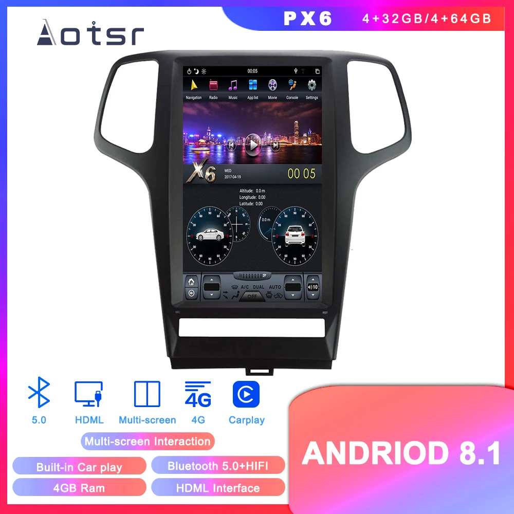 Android 8.1 Tesla style DVD multimedia player GPS navigation for JEEP Grand Cherokee 2010-2013 radio player Auto stereo headunit