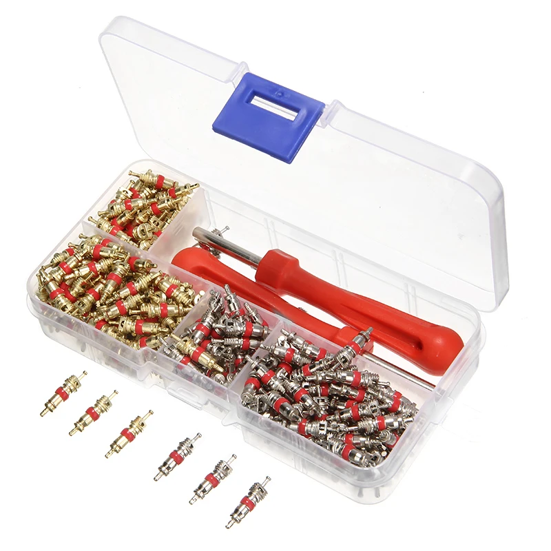 240pcs/set Copper Assorted Car Auto A/C Air Conditioning R134a Valve Core + 2pcs Remover Tool Kit For Toyota Honda Lexus Nissan