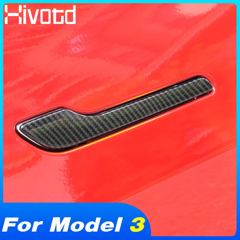 

Hivotd For Tesla Model 3 AccessoriesCar Door handle Carbon fiber Decorative stickers Exterior modification Car Styling 2018 2019