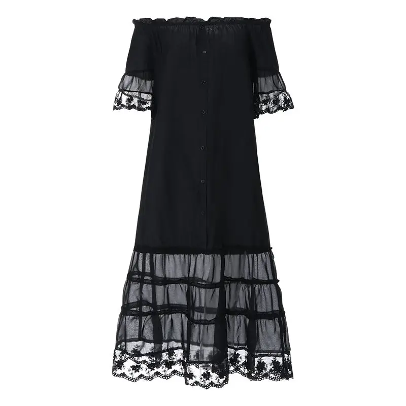 Длинное Макси платье VONDA Сексуальное Тонкое с открытыми плечами однотонное осеннее платье пляжное вечернее летнее платье размера плюс женское платье Vestidos - Цвет: Черный