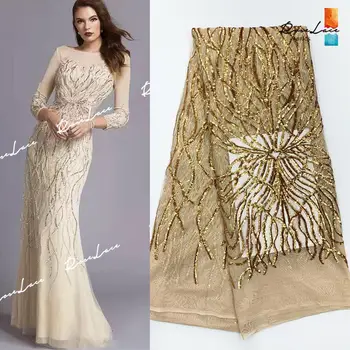 

Unique Sequins Net Lace Fabrics 2020 High Quality African Nigerian Sequined Embroidered Mesh Tulle Lace Wedding Dresses Fabrics