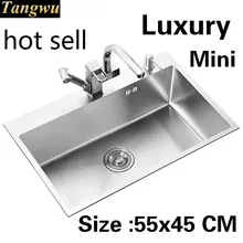 Квартиры мини люкс кухня ручная раковина одинарная мойка Стандартный прочный 304 нержавеющая сталь Горячая 55x45 см