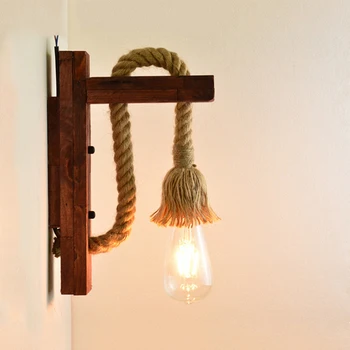 

Industrial Vintage Wall Lamp Led Lamp Wall Lighting Fixtures Rope Wall Lights Interior Reading Bedroom Home Decor Mounted Wooden