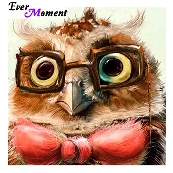 

Ever Moment Diamond Painting Handmade Owl Glasses Tie Picture Of Rhinestone Full Square Drill Diamond Embroidery Mosaic ASF1766