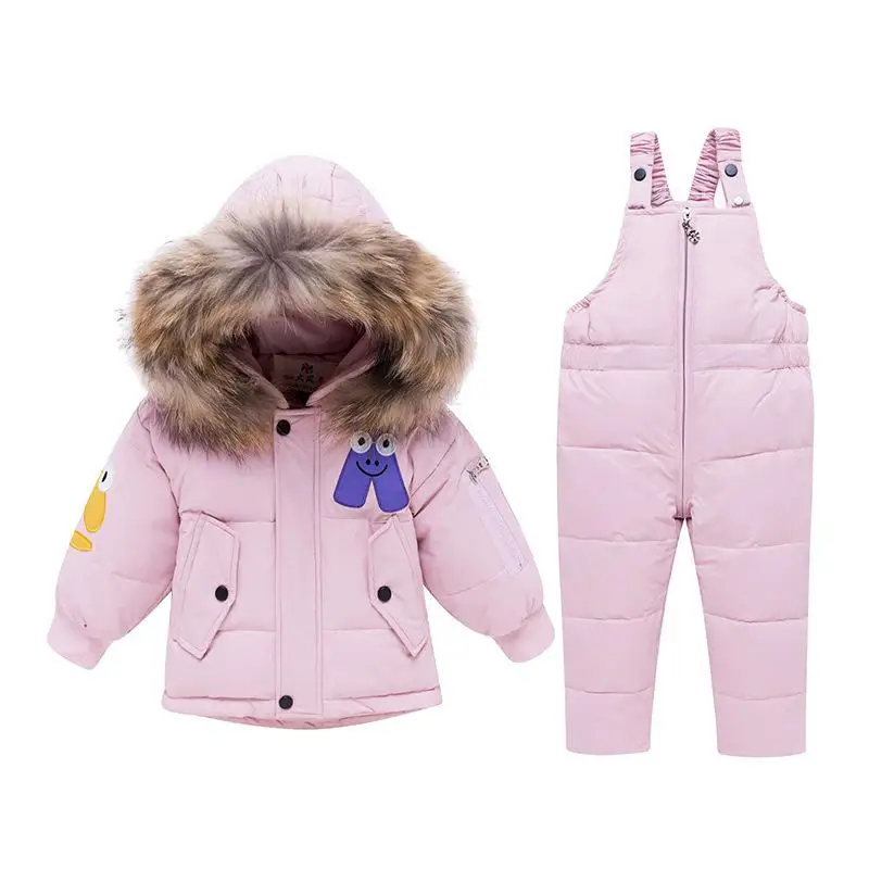 Зимнее пальто для новорожденных мальчиков детское пуховое пальто детский теплый зимний комбинезон, верхняя одежда+ комбинезон, комплект одежды, русская зимняя куртка - Цвет: Pink