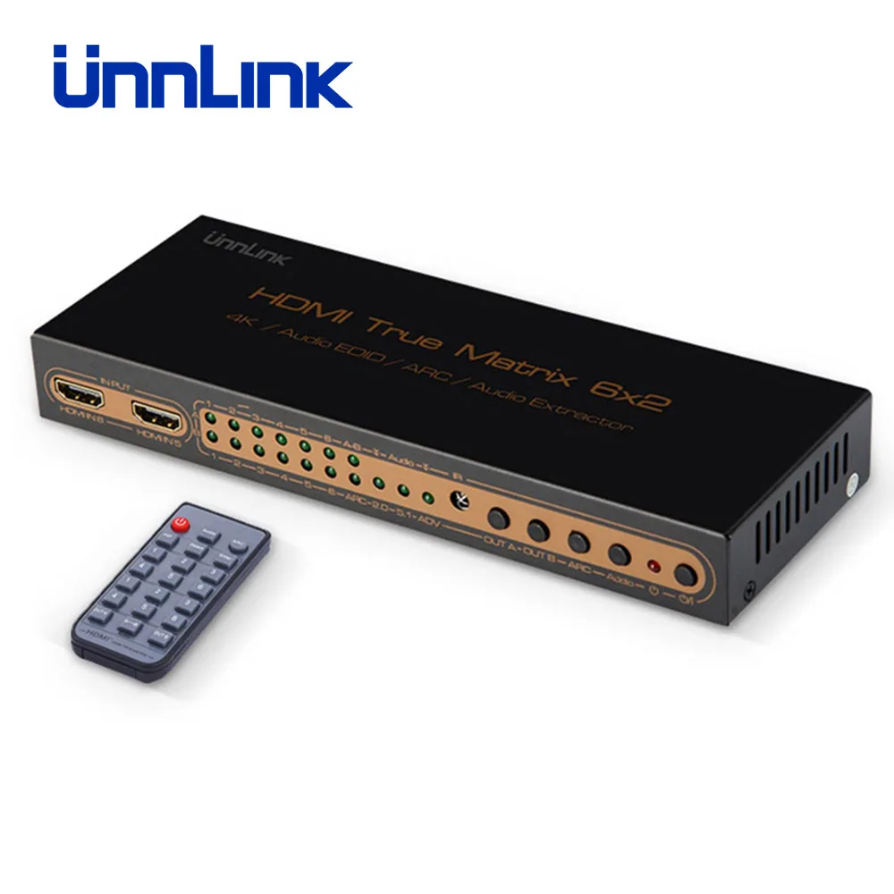 Unnlink HDMI Matrix 6x2 UHD 4K@ 30 коммутатор сплиттер 6 в 2 выход аудио экстрактор HIFI 5.1CH Toslink+ 3,5 мм Jack ARC для ТВ стикер
