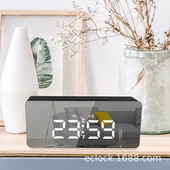 

saat LED Mirror Alarm Clock Digital Snooze Table Clock Wake Up Light Electronic Large Time Temperature Display radio despertador