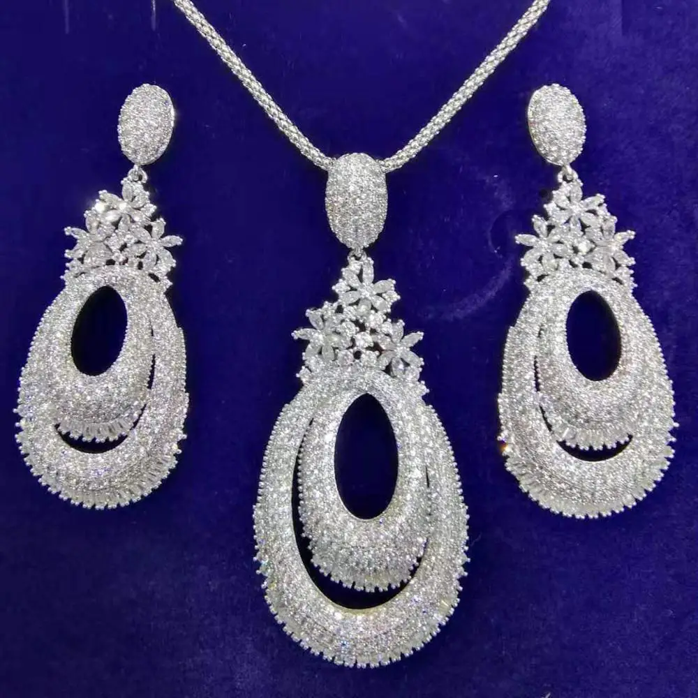 Godki Роскошный узор с косами ожерелье Нигерия набор бижутерии из серег для женщин Свадебные кубический циркон индийский Дубайский наборы свадебных ювелирных изделий