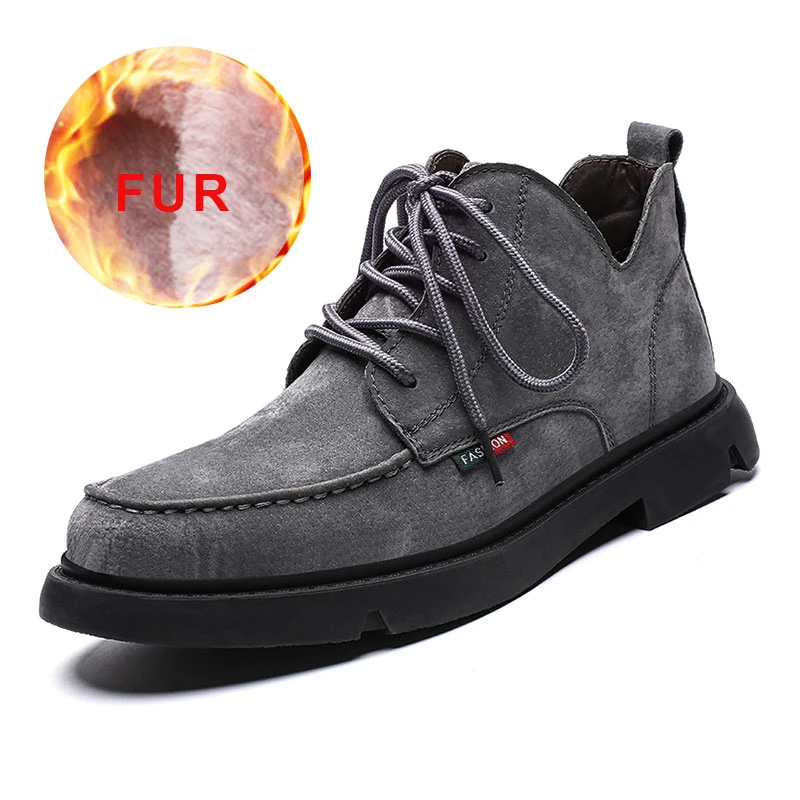 Зимняя мужская Повседневная Теплая обувь водонепроницаемые кожаные удобные мужские ботинки на плоской подошве обувь на шнуровке модные уличные мужские кроссовки - Цвет: 7907MGray