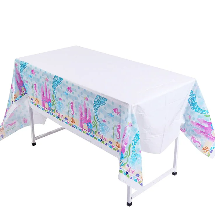 Tablecloth 1pcs Принадлежности для тематической вечеринки Русалочка, бумажная тарелка/чашка/салфетка/флаги/конфета, украшение для свадьбы, дня рождения, вечеринки, одноразовая посуда - Цвет: Tablecloth 1pcs