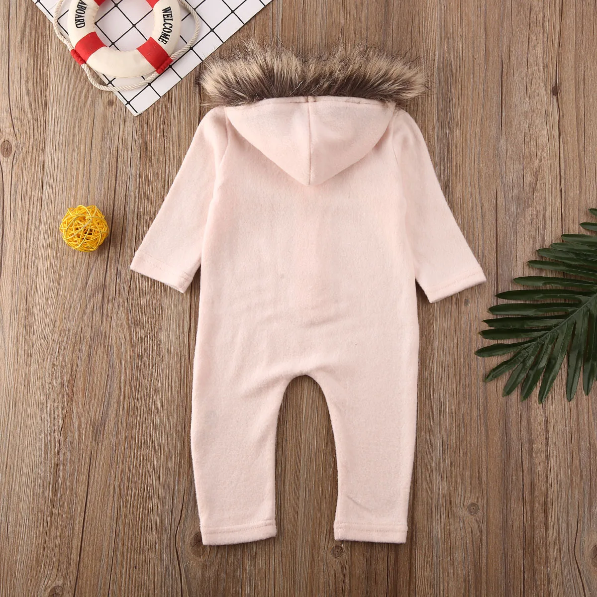 Autumn Winter Warm Newborn Kid Baby Girls Boys Clothes Hairball Hooded Knitted Romper Jumpsuit Outfits Pure Color 0-24Month