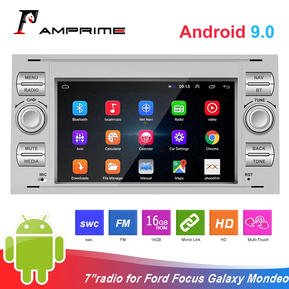 AMPrime Android 9 0 GPS автомагнитолы 2 Din Автомобильный мультимедийный плеер 7 ''аудио DVD для Ford Focus/S Max/Mondeo 9/GalaxyC