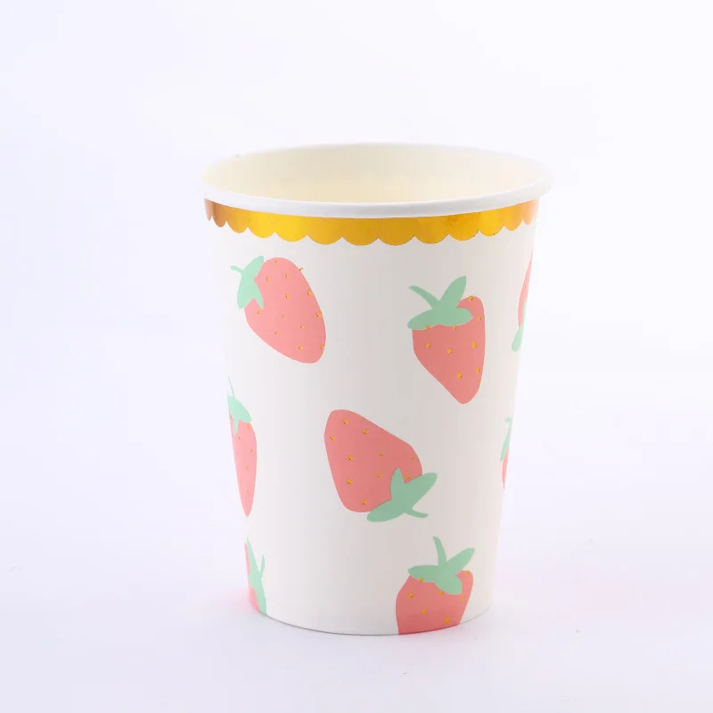 10只装草莓9.5盎司烫金纸杯10个装