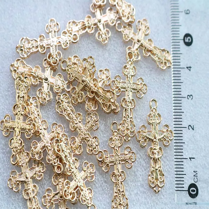 100 pieces / Golden Cross of the Orthodox Church Jesus Crucifix Pendant Handmade Center Jewelry | Украшения и аксессуары