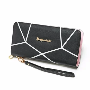 

women wallet purse long line geometric pattern purses high capacity zipper elegant exquisite fashion wallet wrist band phone