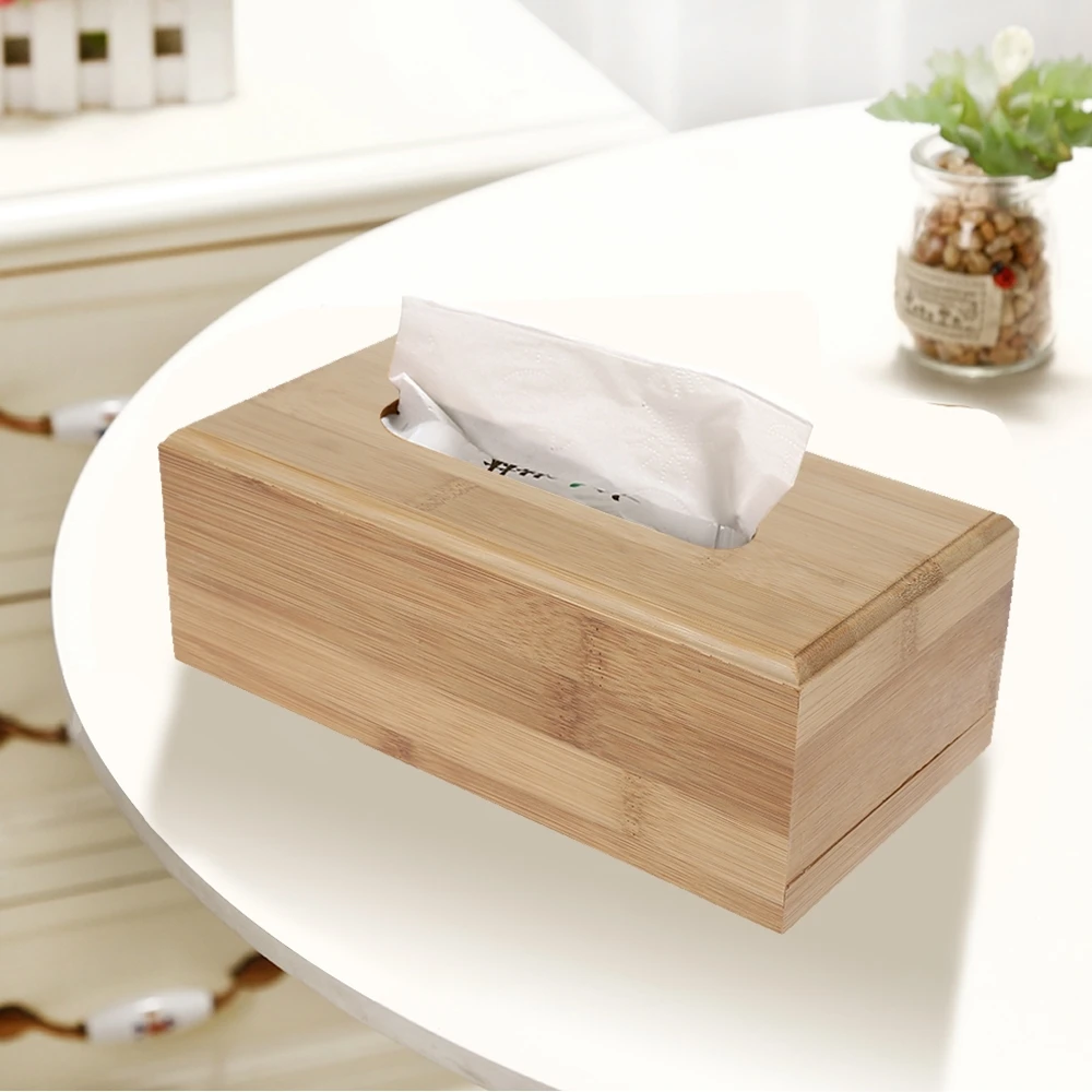 

2 Sizes Bamboo Tissue Box Car Home Rectangle Shaped Tissue Container Towel Napkin Tissue Holder Kleenex For Home Office Desktop