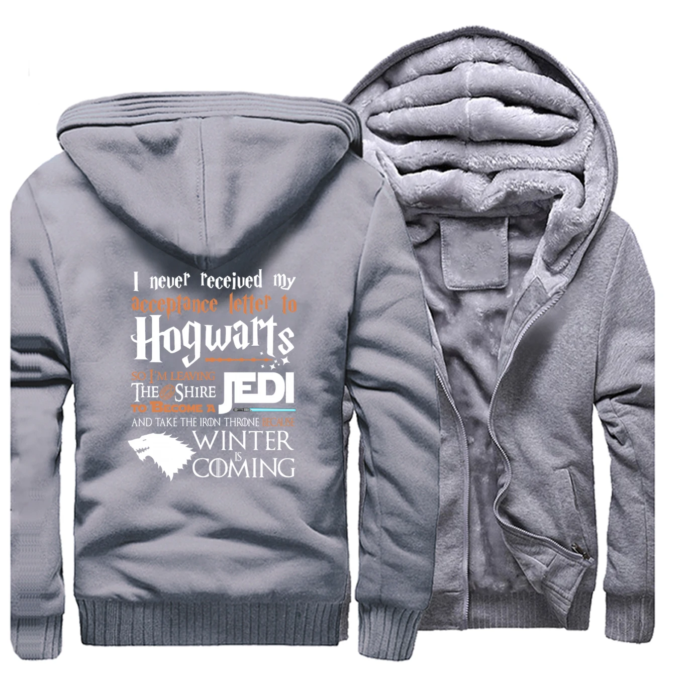 Игра престолов теплое толстое флисовое пальто толстовка мужская зимняя куртка свитера Хогвартс утепленные толстовки Звездные войны спортивная одежда - Цвет: Gray