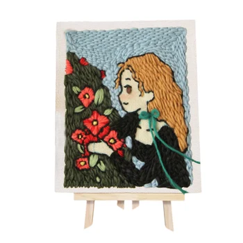 

DIY Knitting Wool Rug Hooking Kit Handcraft Woolen Embroidery Creative Gift with Punch Needle Scissor A-frame Wooden Frame-Seaso
