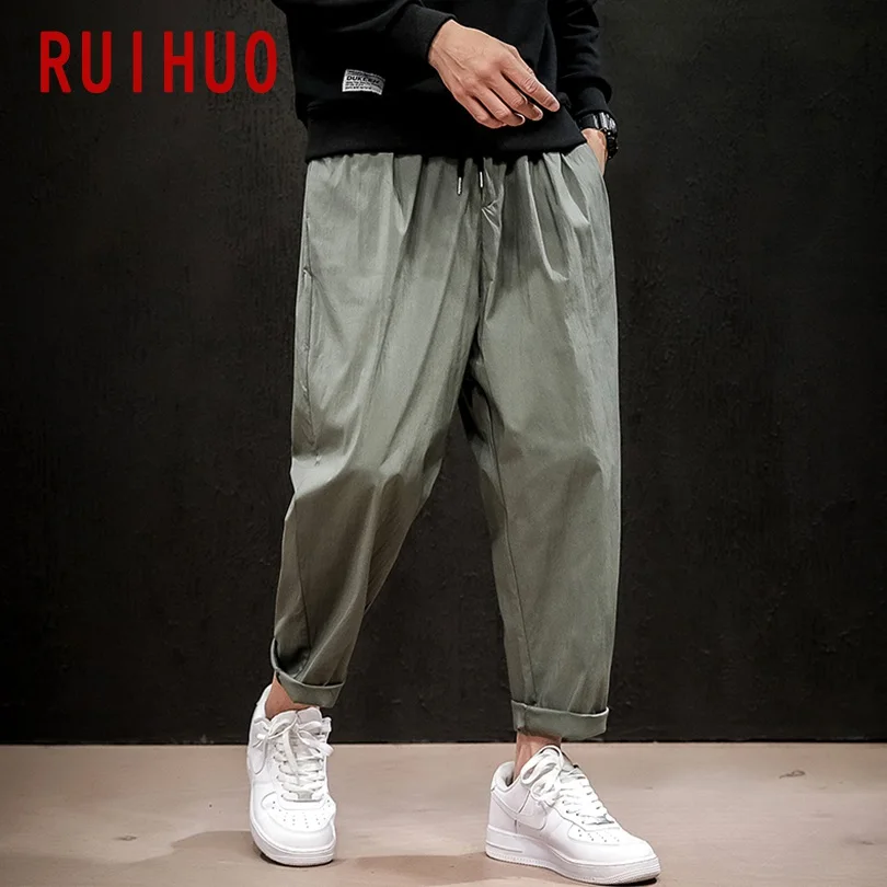 RUIHUO однотонные повседневные брюки по щиколотку, мужские уличные спортивные штаны, мужские Модные брюки для бега, брюки мужские тренировочные 5XL, осень, новинка