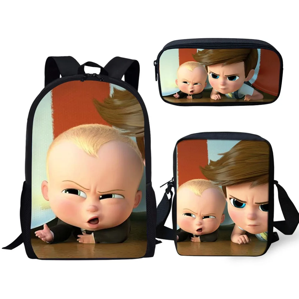 HaoYun/модный детский рюкзак с рисунком «Босс», детские школьные сумки с героями мультфильмов Annime, 3 шт./компл. студенческий блокнот-сумки