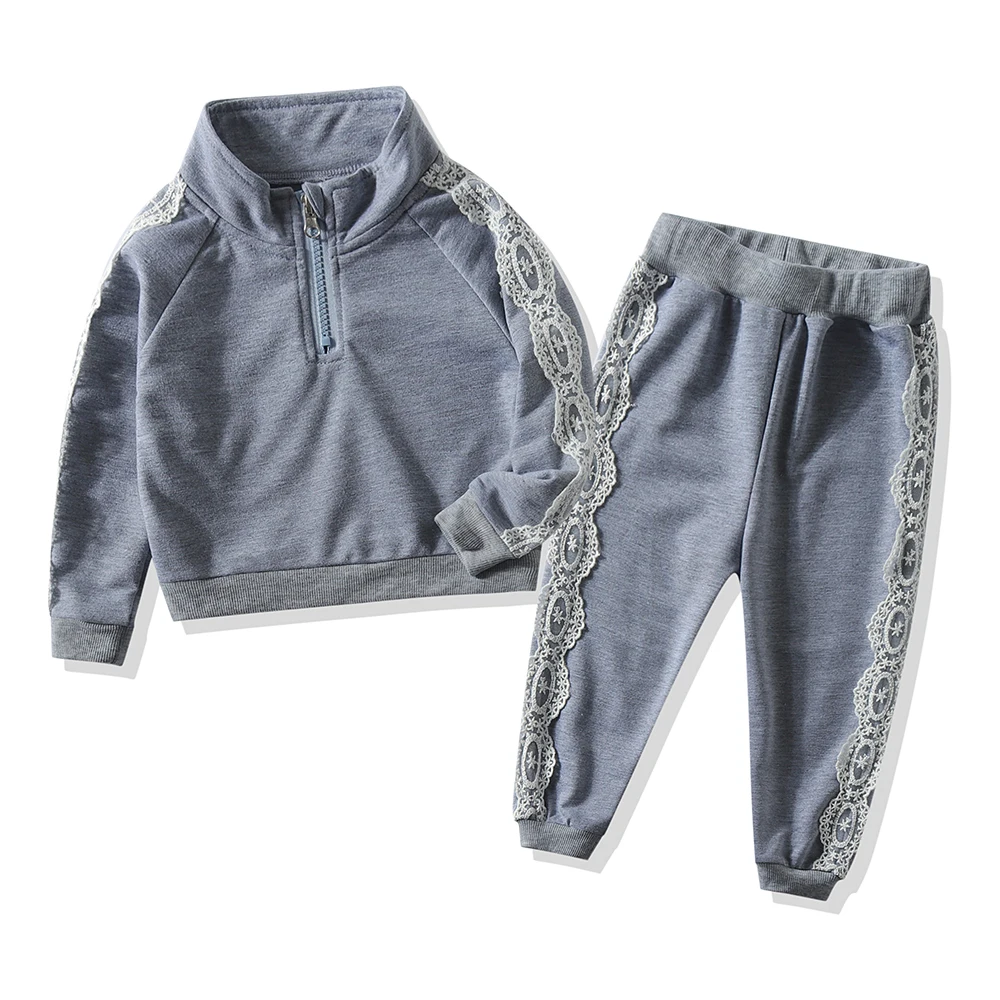 grey PureMilk/комплект одежды для девочек, кружевная рубашка и спортивные Леггинсы, комплект повседневной одежды - Цвет: grey