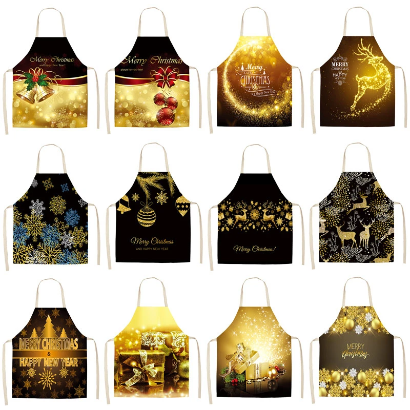 Christmas Decoration Cotton Sleeveless Apron Linen Kitchen Aprons Women Home Cooking Baking Waist Bib Pinafore 53*65cm WQL0057
