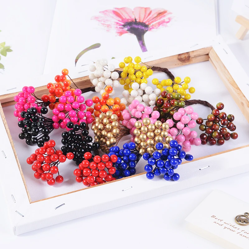 Artificial Flowers 25pcs 50heads Artificial Flower Christmas Berry Bacca For Wedding Decoration DIY Scrapbooking Decorative Wreath Fake Flowers