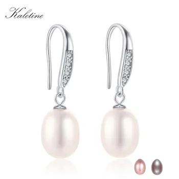 

Kaletine Statement Earrings for Women Natural Pearl Drop Earring Clear CZ 925 Sterling Silver Pink Purple Pearl Bulgaria Jewelry