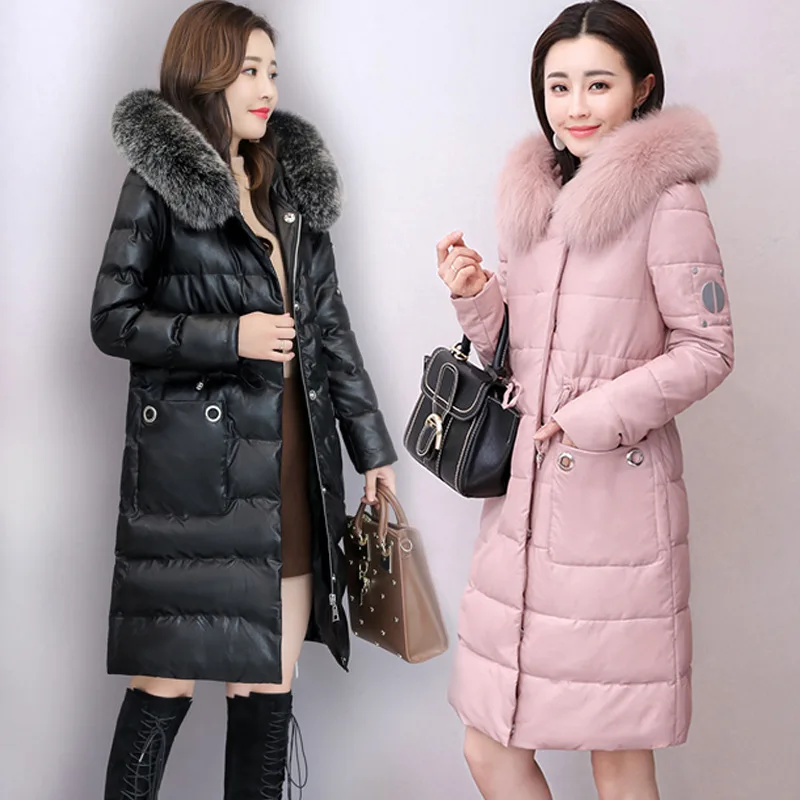 

2019 Winter New Style Korean-style Slim Fit Slimming Elegant Large Fur Collar Waist Hugging Mid-length down Jacket Cotton-padded