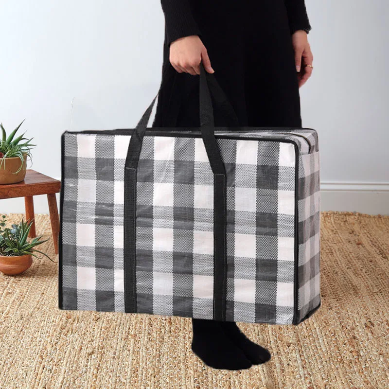 Cotton Fly Jumbo Plastic Checkered Storage Laundry Shopping Bags W. Zipper  & Handles Size=27 x 25 x6 (6 Pack)