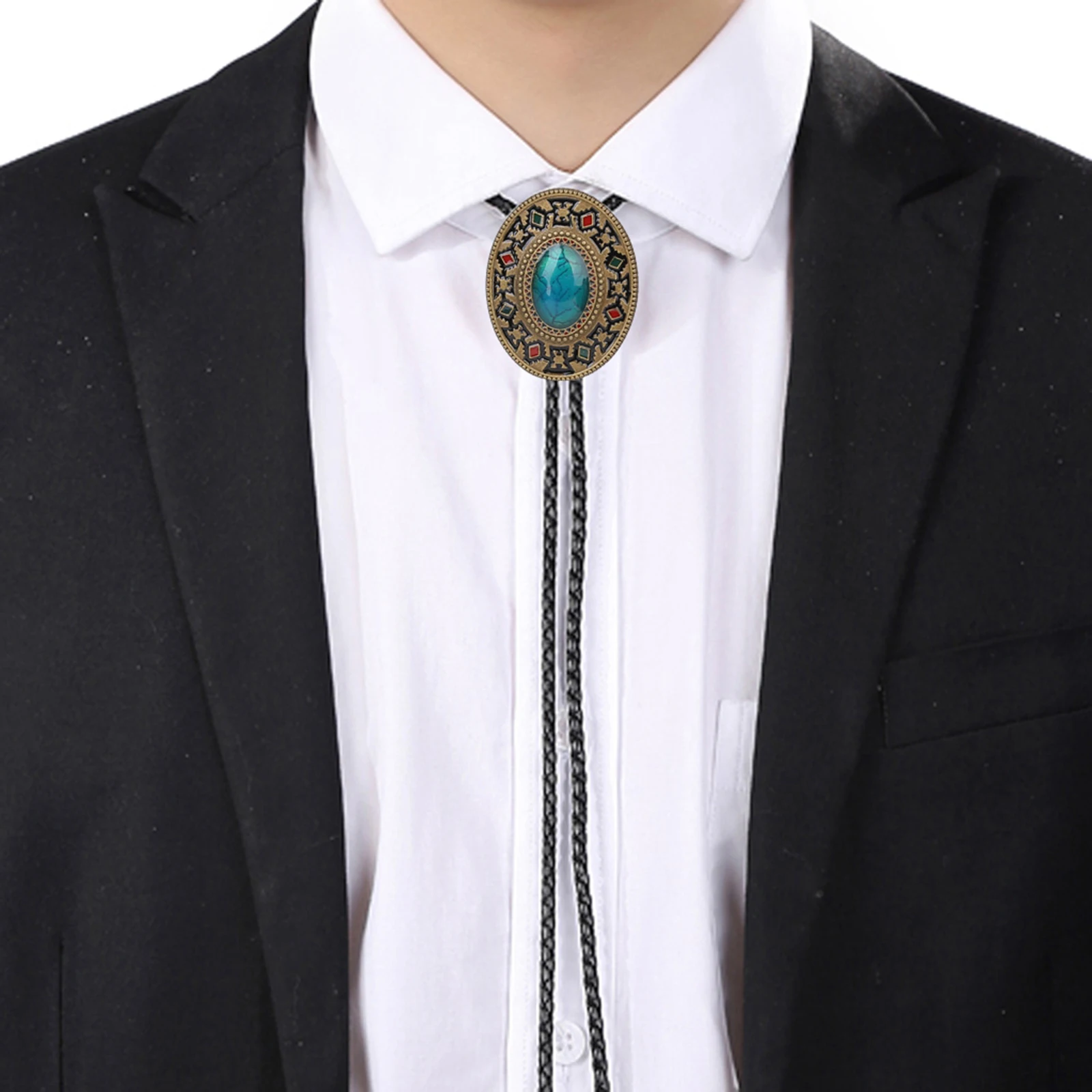 Fashion Mens Leather Turquoise Stone Bolo Tie Necklace Jewelry Retro Western Cowboy Mens Gifts Necktie Men Accessories