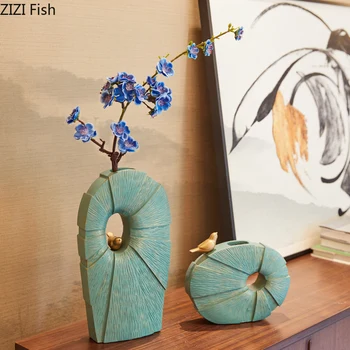 

Creative Chinese ceramics Gold vase Golden bird Modern home Decorative ornaments Hollow Flower arrangement accessories wedding