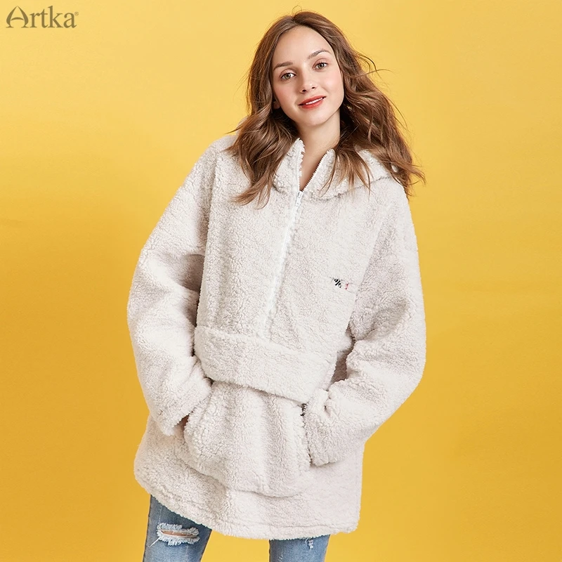 Женская толстовка с вышивкой ARTKA толстая плюшевая Толстовка Оверсайз свитер из