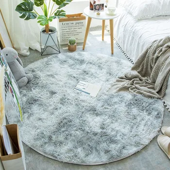 Tapis Cocooning Rond à Poils Longs en Fausse Fourrure