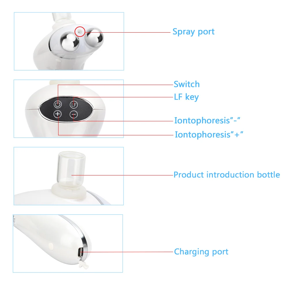  Multifuntcion 5D Nano Facial Spray EMS Microcurrent Ion Face Skin Tightening Wrinkle Remove LED Pho - 4000142919381