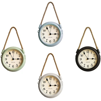 

Nordic Modern Minimalist Wall Clock Living Room Pastoral Iron Metal Hanging Clocks Creative Quartz Mute Clock with Hemp Rope