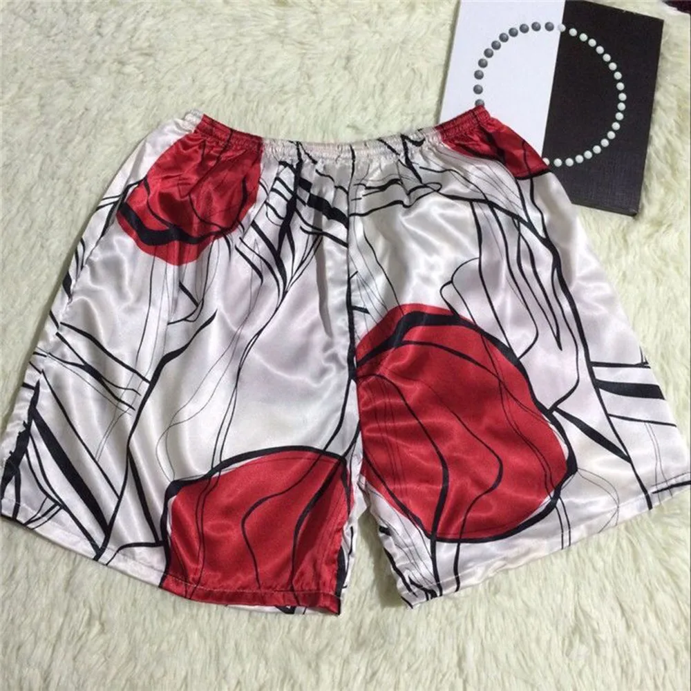 Men Silk Pajama Shorts Loose Boxers Sleepwear For Male Breathable Homewear Robes Shorts Man Nightwear Print Satin Sleep Bottoms pajama pants men's