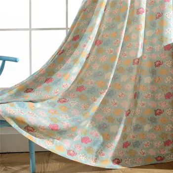 

Flower Elephant Printed Bedroom Curtains Cotton and Polyester Fabric Valances Kitchen Living Room Window Door Darkening Curtain