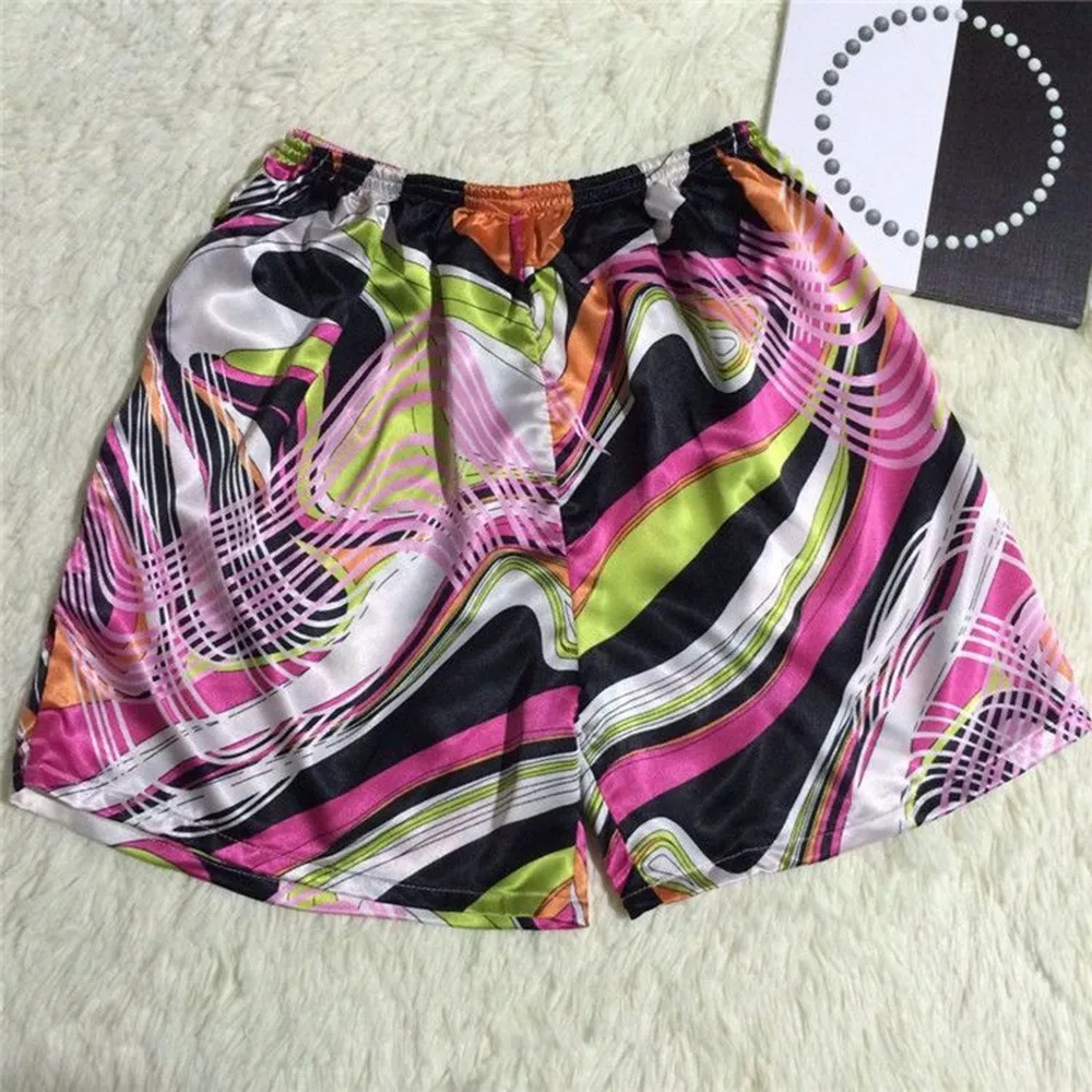 Men Silk Pajama Shorts Loose Boxers Sleepwear For Male Breathable Homewear Robes Shorts Man Nightwear Print Satin Sleep Bottoms pajama pants men's